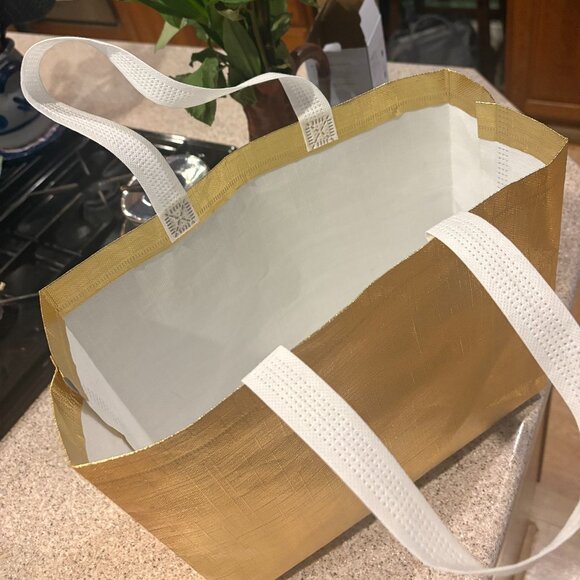 12" x 11" Gold Shopping Bag, Thin but Sturdy Canvas - Picture 3 of 5